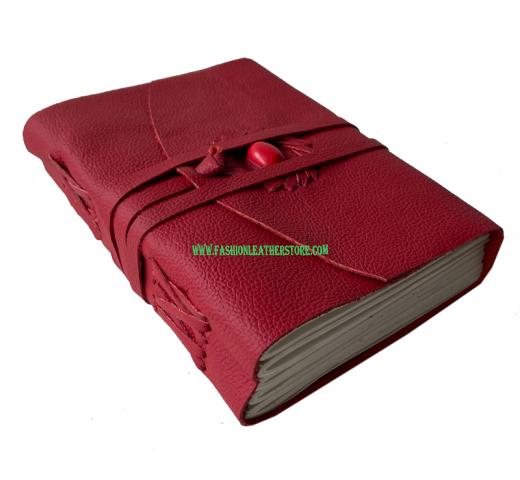 handmade soft leather journal with stone red color